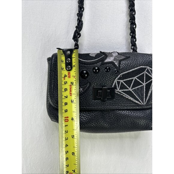 Steve Madden Black Leather Mini Crossbody Chain Purse Bag Bhayley Embroidered - Picture 7 of 10